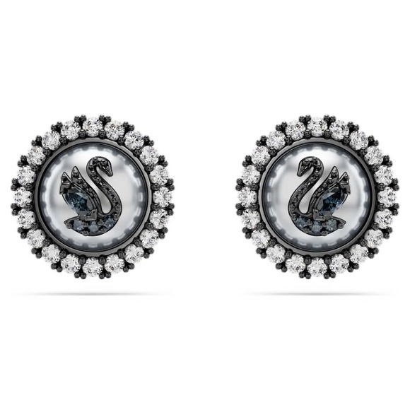 Swarovski Black and Silver Intricate Stud Earrings - Picture 1 of 2